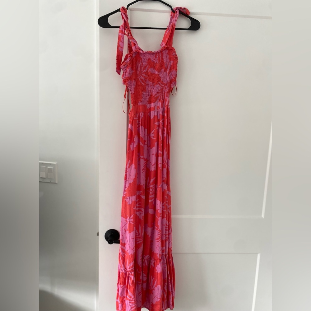 Pink and Red Floral Maxi Dress